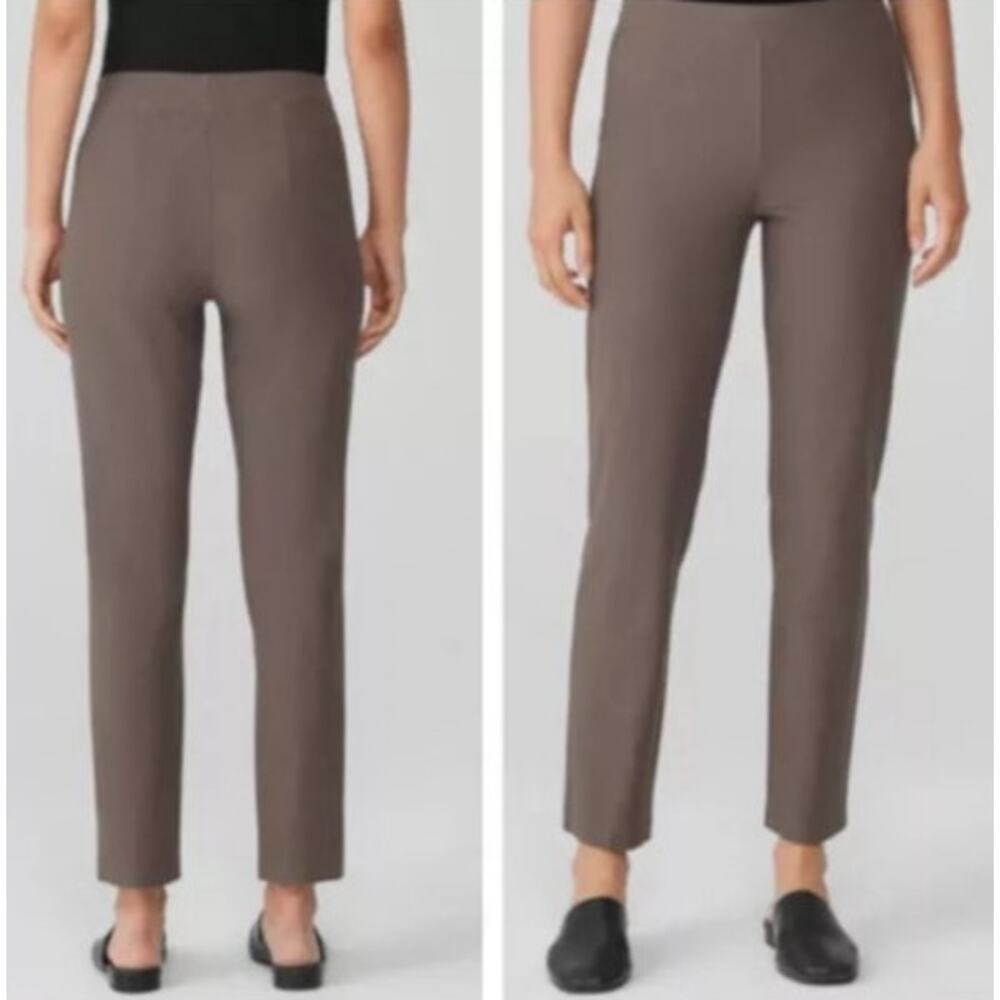 Eileen Fisher Stretch Crepe Pull On Ankle Pants Women Medium Brown Gray Workwear